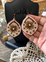 Load image into Gallery viewer, Crochet &amp; Glass Bead Statement Earrings - Bohemian Fiber Art

