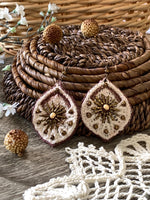 Load image into Gallery viewer, Crochet &amp; Glass Bead Statement Earrings - Bohemian Fiber Art
