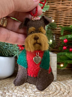 Load image into Gallery viewer, Hand Stitched Felt Schnauzer Ornament – Brown Liver Schnauzer
