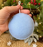 Load image into Gallery viewer, Hand Stitched Round Needle Felted Snowman Ornament - 3.5 Inch Embroidered Christmas Ornament with Tiny Rhinestones
