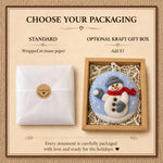 Load image into Gallery viewer, Hand Stitched Round Needle Felted Snowman Ornament - 3.5 Inch Embroidered Christmas Ornament with Tiny Rhinestones
