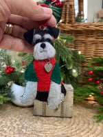 Load image into Gallery viewer, Hand Stitched Felt Schnauzer Ornament – Black and Silver Schnauzer
