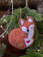 Load image into Gallery viewer, Hand Embroidered Felt Fox Ornament – Needle Felted Woodland Christmas Ornament – Folk Art Fox
