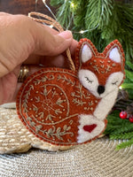 Load image into Gallery viewer, Hand Embroidered Felt Fox Ornament – Needle Felted Woodland Christmas Ornament – Folk Art Fox
