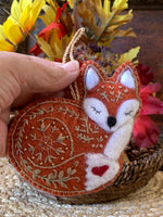 Load image into Gallery viewer, Hand Embroidered Felt Fox Ornament – Needle Felted Woodland Christmas Ornament – Folk Art Fox
