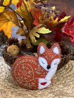 Load image into Gallery viewer, Hand Embroidered Felt Fox Ornament – Needle Felted Woodland Christmas Ornament – Folk Art Fox
