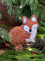 Load image into Gallery viewer, Hand Embroidered Felt Fox Ornament – Needle Felted Woodland Christmas Ornament – Folk Art Fox
