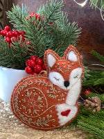 Load image into Gallery viewer, Hand Embroidered Felt Fox Ornament – Needle Felted Woodland Christmas Ornament – Folk Art Fox
