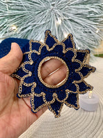 Load image into Gallery viewer, Handmade Crochet Doily 8.5 Inch – Navy Blue and Champagne Gold Elegant Table Decor
