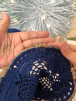 Load image into Gallery viewer, Handmade Crochet Doily 8.5 Inch – Navy Blue and Champagne Gold Elegant Table Decor
