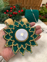 Load image into Gallery viewer, Handmade Crochet Christmas Doily Set – Forest Green and Gold Holiday Table Decor
