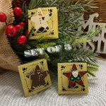 Load image into Gallery viewer, Set of 3 Primitive Christmas Star Pins, Hand Painted Santa Snowman Gingerbread, Folk Art Holiday Brooches
