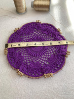 Load image into Gallery viewer, Handmade Crochet Doily Set – Purple and Champagne Gold Victorian Table Decor
