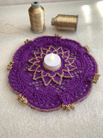 Load image into Gallery viewer, Handmade Crochet Doily Set – Purple and Champagne Gold Victorian Table Decor
