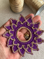 Load image into Gallery viewer, Handmade Crochet Tea Light Doily – Purple and Champagne Gold Victorian Table Decor
