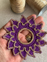 Load image into Gallery viewer, Handmade Crochet Doily 8 Inch – Purple and Champagne Gold Elegant Table Decor
