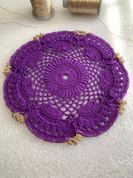 Load image into Gallery viewer, Handmade Crochet Doily 8 Inch – Purple and Champagne Gold Elegant Table Decor
