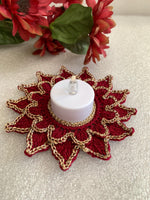 Load image into Gallery viewer, Handmade Crochet Tea Light Doily 4.5 Inch – Burgundy and Champagne Gold Victorian Decor
