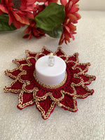 Load image into Gallery viewer, Handmade Crochet Doily 8 Inch – Burgundy and Champagne Gold Elegant Table Decor
