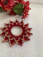 Load image into Gallery viewer, Handmade Crochet Doily 8 Inch – Burgundy and Champagne Gold Elegant Table Decor

