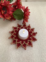 Load image into Gallery viewer, Handmade Crochet Tea Light Doily 4.5 Inch – Burgundy and Champagne Gold Victorian Decor
