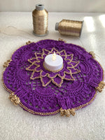 Load image into Gallery viewer, Handmade Crochet Doily 8 Inch – Purple and Champagne Gold Elegant Table Decor
