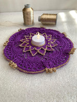 Load image into Gallery viewer, Handmade Crochet Doily 8 Inch – Purple and Champagne Gold Elegant Table Decor
