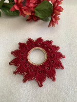 Load image into Gallery viewer, Handmade Crochet Tea Light Doily 4.5 Inch – Burgundy and Champagne Gold Victorian Decor
