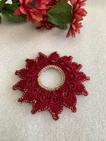 Load image into Gallery viewer, Handmade Crochet Doily 8 Inch – Burgundy and Champagne Gold Elegant Table Decor
