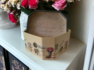 6” Octagon Shaped Floral Paper Mache Box