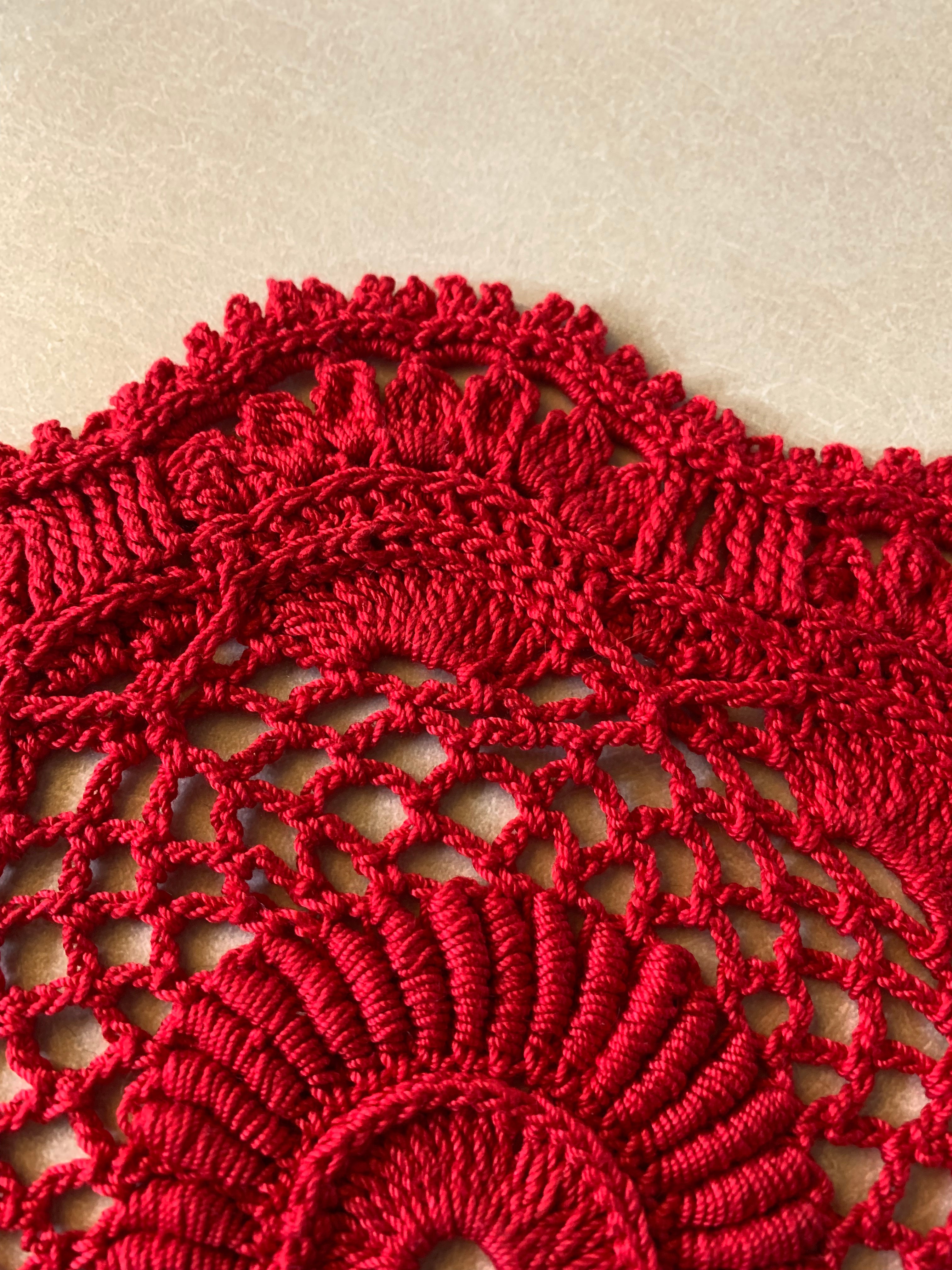 8” Textured Red Christmas Doily