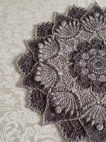 Load and play video in Gallery viewer, 18” Textured Crochet Doily-Two tone Gray-One-of-a-kind Crochet Doily-Heirloom Doily
