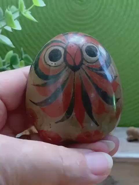 Vintage Hand-Painted Mexican Folk Art Owl Figurine – Red & Black Pottery