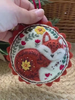 Load and play video in Gallery viewer, Embroidered Felt Fox Ornament - Woodland Christmas Decoration - Hand Stitched Cozy Fox - Rustic Animal Holiday Decor
