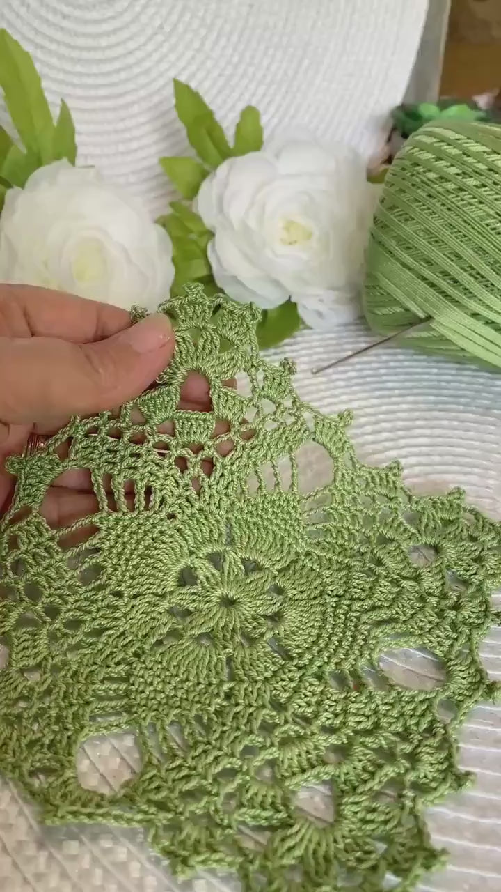 Avocado Green Square Crochet Doilies – Set of 2 | 5.5” Handmade Lace Accents | Vintage-Style Table Decor