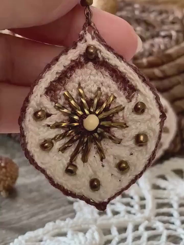 Crochet & Glass Bead Statement Earrings - Bohemian Fiber Art