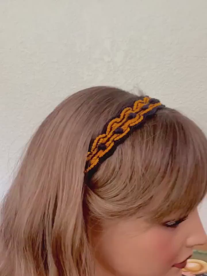 Crochet Headband with Elastic- Black and Orange Hairband- Boho Headband