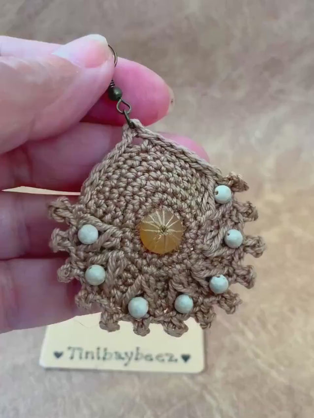 Handmade Crochet Earrings with Wooden Beads – Boho Style