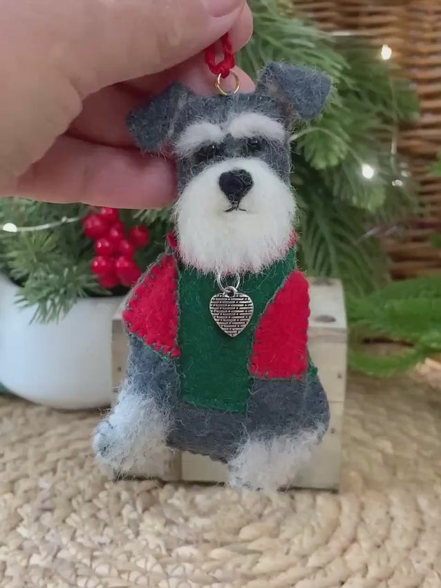 Hand Stitched Felt Schnauzer Ornament – Salt and Pepper Schnauzer