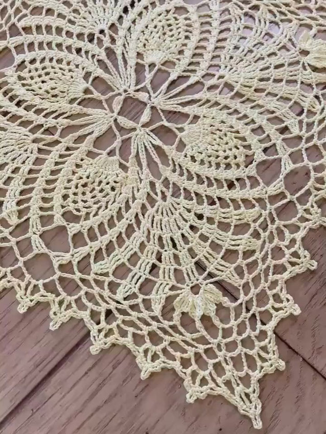 Pale Yellow Crochet Doily - Square Table Centerpiece - Cottage Style Decor