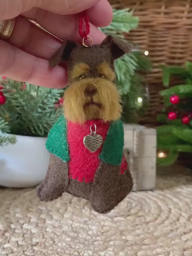 Hand Stitched Felt Schnauzer Ornament – Brown Liver Schnauzer