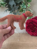 Load and play video in Gallery viewer, Personalized Red Golden Retriever Felt Dog Ornament with Gift Box – Custom Name Keepsake
