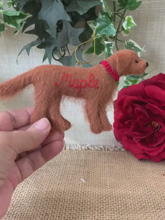 Personalized Red Golden Retriever Felt Dog Ornament with Gift Box – Custom Name Keepsake