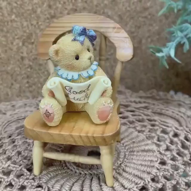 Vintage Collectible Teddy Bear by Priscilla Hillman “Good Luck” On Chair