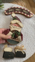 Load and play video in Gallery viewer, Hanging Santa “Ho Ho Ho” Sign – Rustic Wooden Christmas Decor
