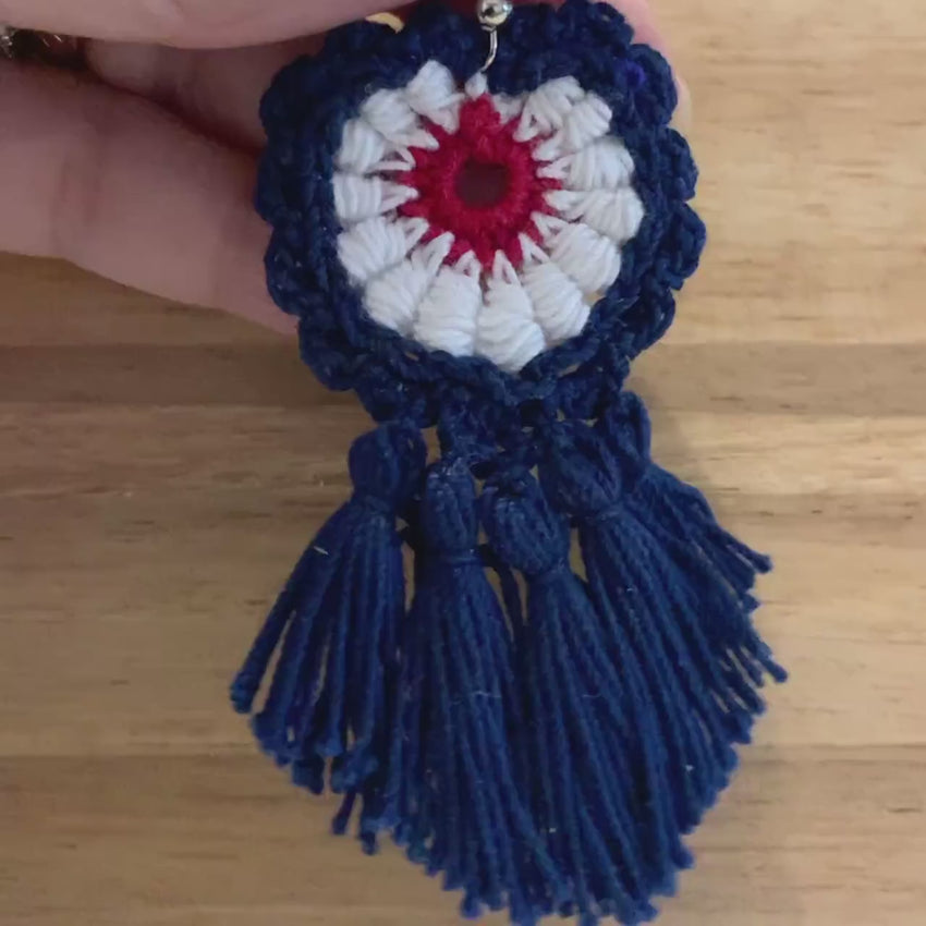 Crochet Patriotic Earrings: Red, White & Blue Tassel Earrings