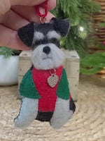 Load and play video in Gallery viewer, Hand Stitched Felt Schnauzer Ornament – Black and Silver Schnauzer
