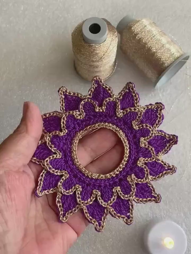 Handmade Crochet Tea Light Doily – Purple and Champagne Gold Victorian Table Decor