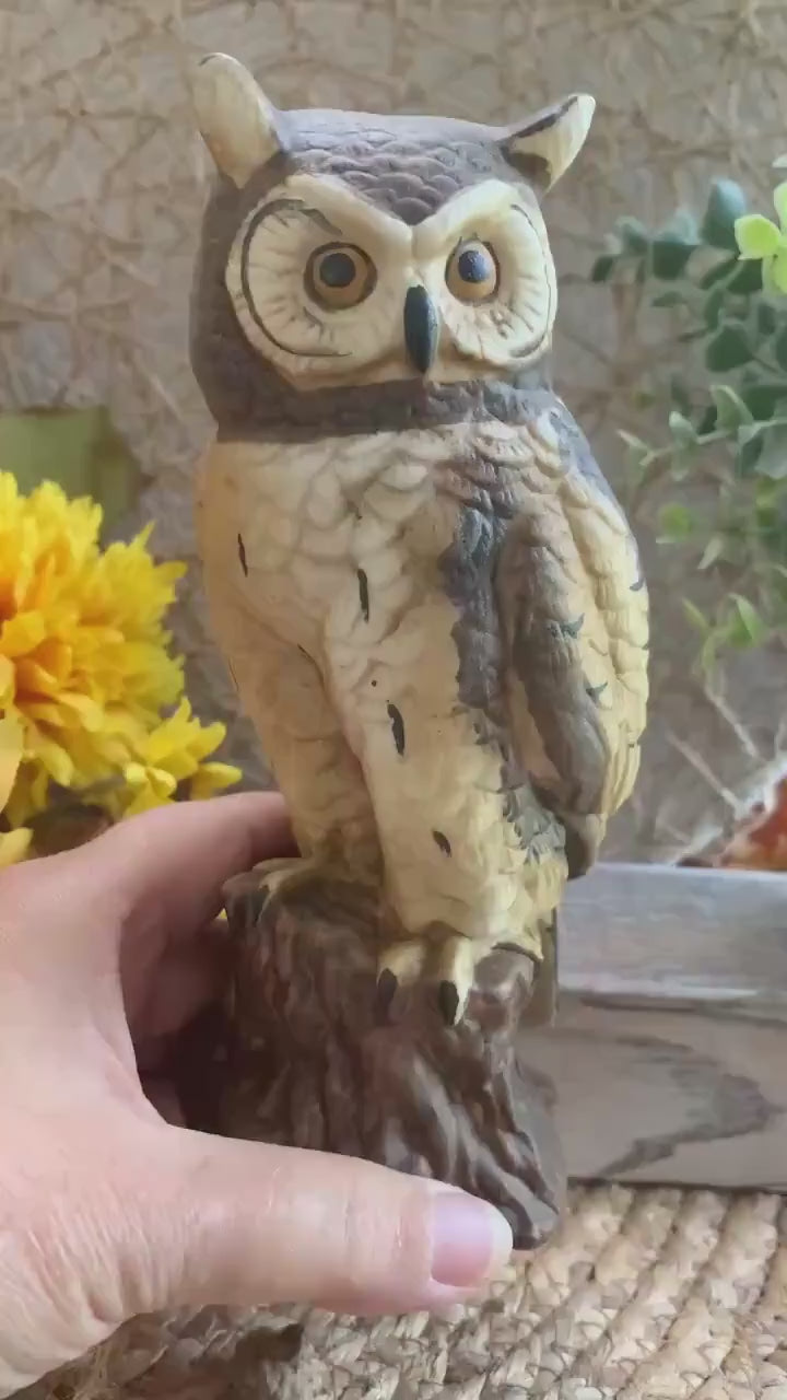 Tall Ceramic Owl Figurine – Rustic Woodland Style – 6.5” Owl Statue