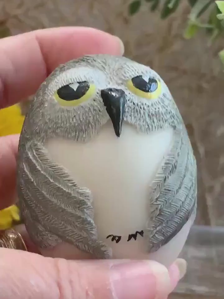 Mini Owl Figurine with Pedestal – Resin Egg Owl – Cute Woodland Shelf Decor